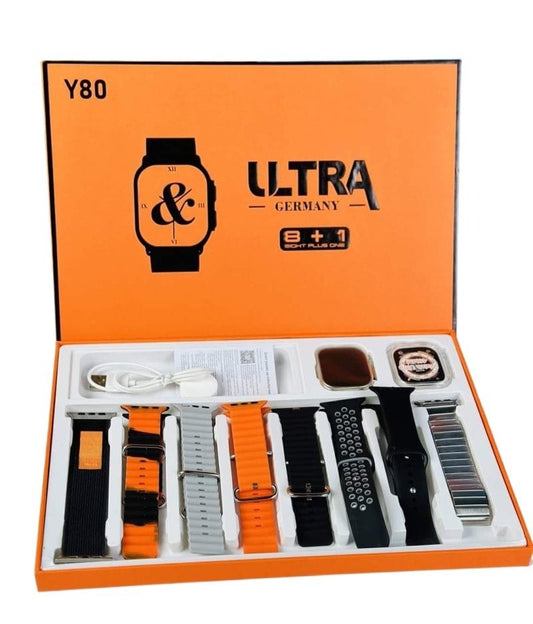 Y80 Ultra Smart Watch 8 in 1 – Ultra 2 Smartwatch with 8 Straps Gift Pack